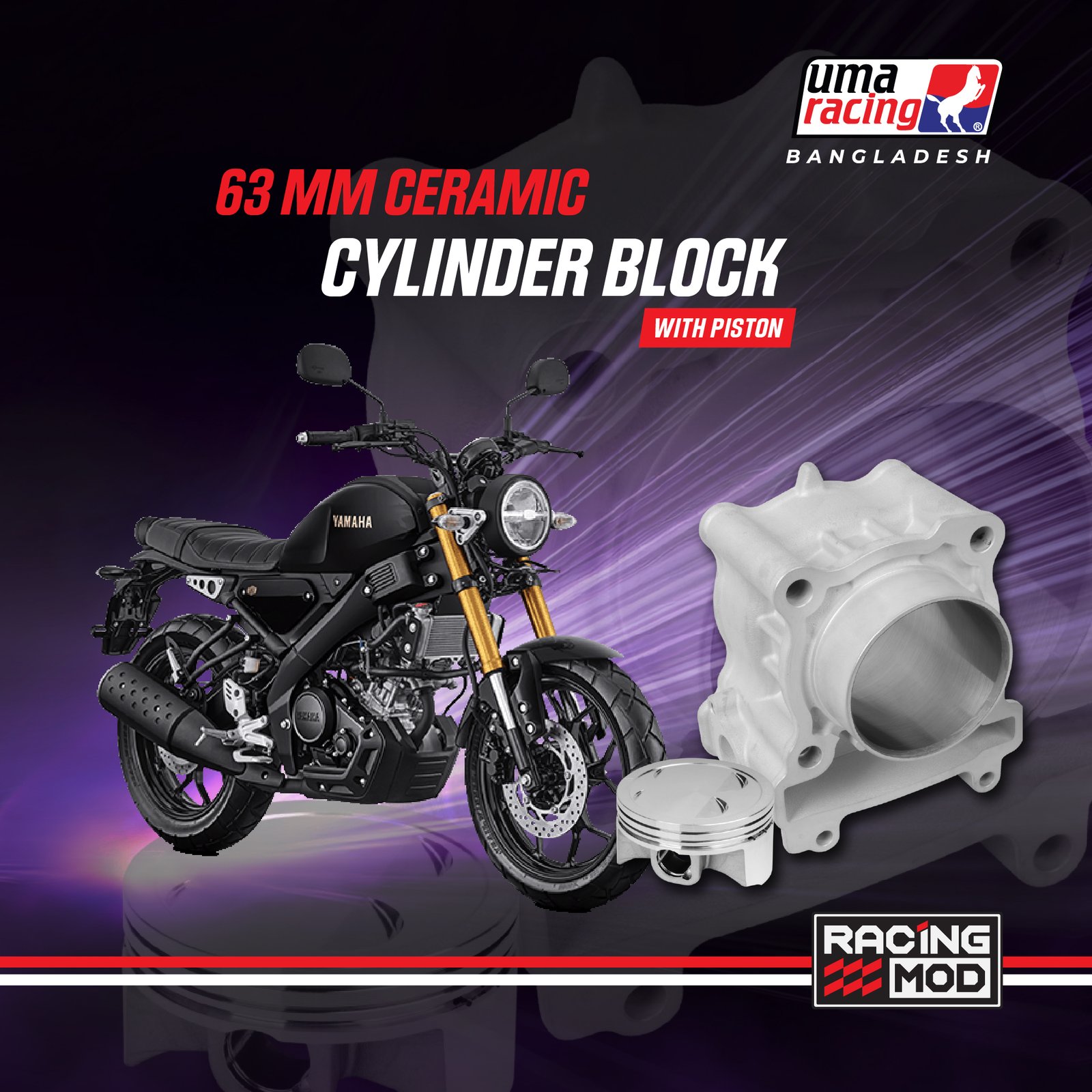 Ceramic Cylinder Block XSR UMA RACING CERAMIC CYLINDER BLOCK 63MM FORGED PISTON ENHANCED COOLING YAMAHA XSR - Image 1