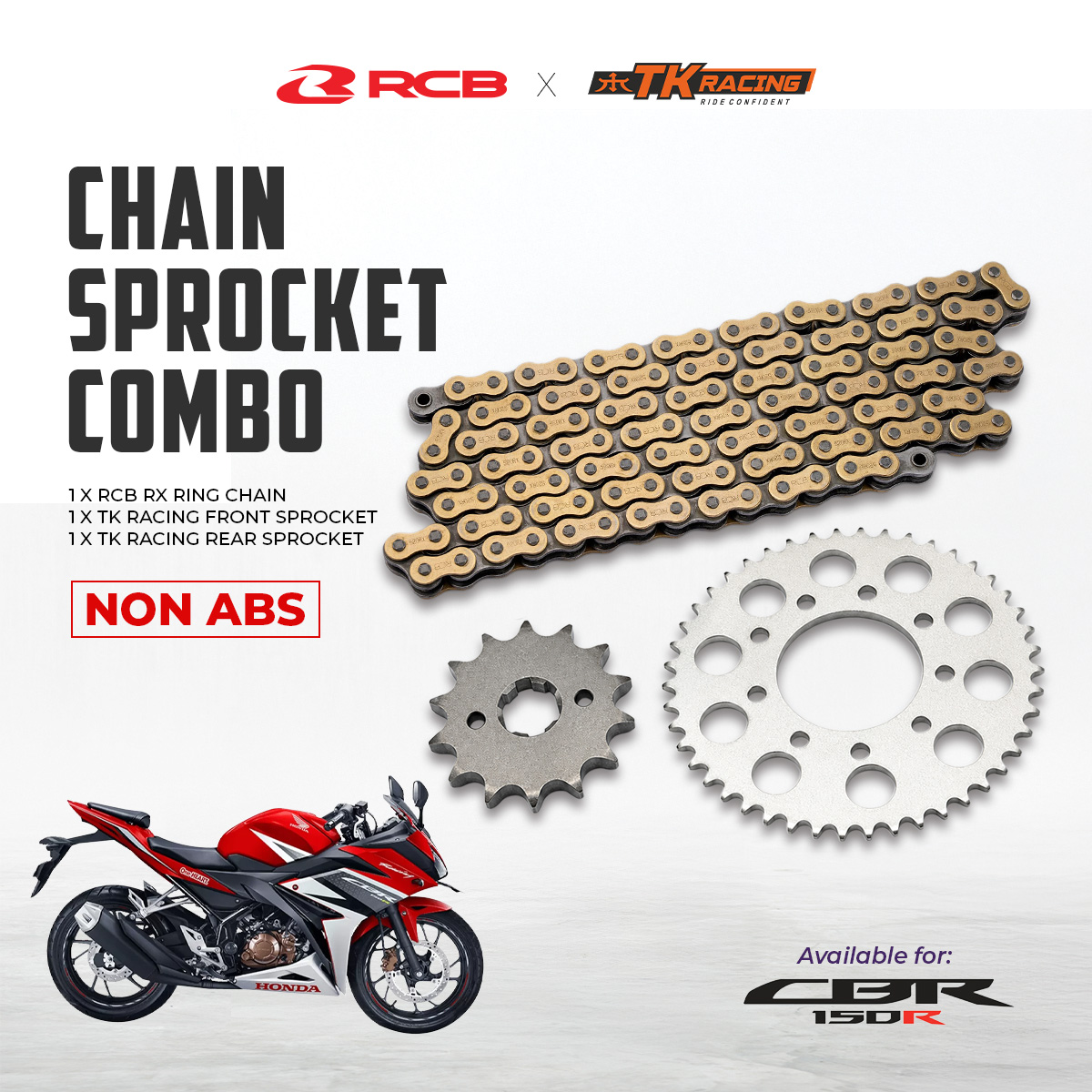 HONDA-CHAIN-COMBO-NON-ABS RCB RX-Ring Gold Chain & TK Racing Sprocket Combo Set – Honda CBR 150R NonABS - Image 1