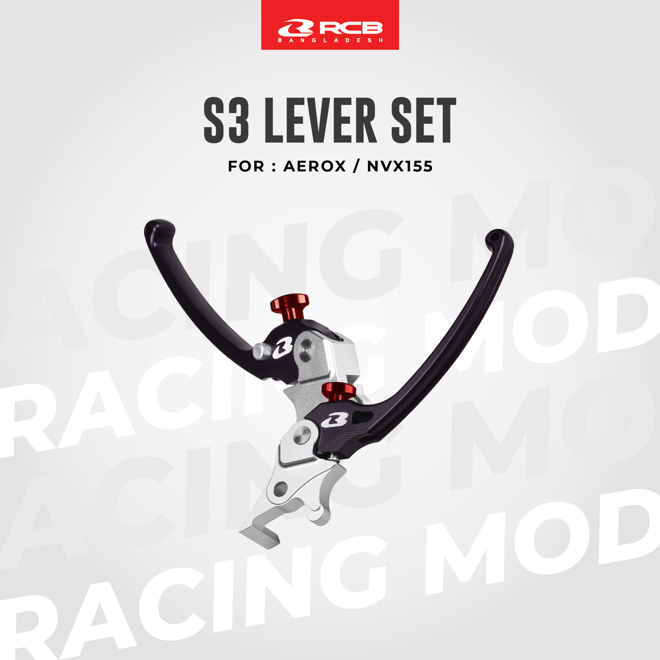 S3-LEVER_aeroxx-BK RCB S3 ALLOY BRAKE LEVER SET with PARKING STOPPER – NVX 155 / AEROX - Image 1