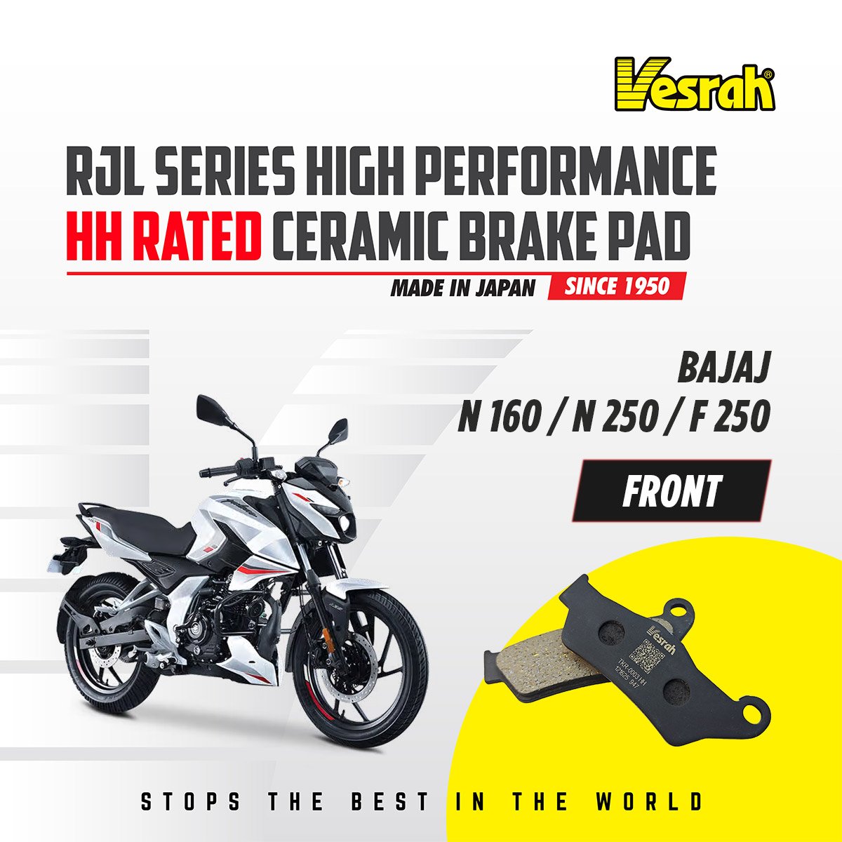 Vesrah_bajaj_FR VESRAH CERAMIC BRAKE PAD HH RATED HIGH PERFORMANCE SD-947 Front BAJAJ - Image 1